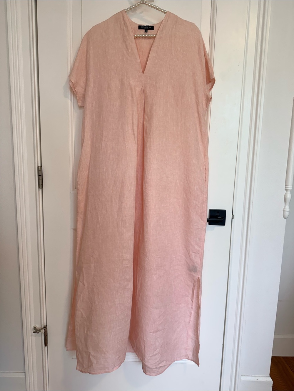 Lafayette 148 New York Pale Pink Peach V-Neck Linen Maxi Dress Medium
